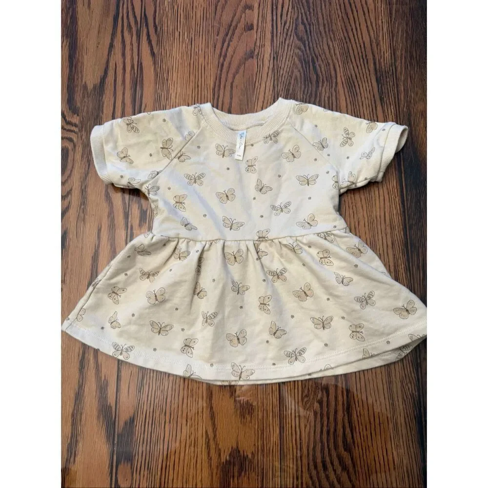 Rylee & Cru Beige Butterfly Raglan Short Sleeve Crew Neck‎ Dress Size 3-6 Months